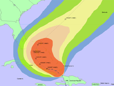 120-hour cumulative probabilities of 34-kt winds